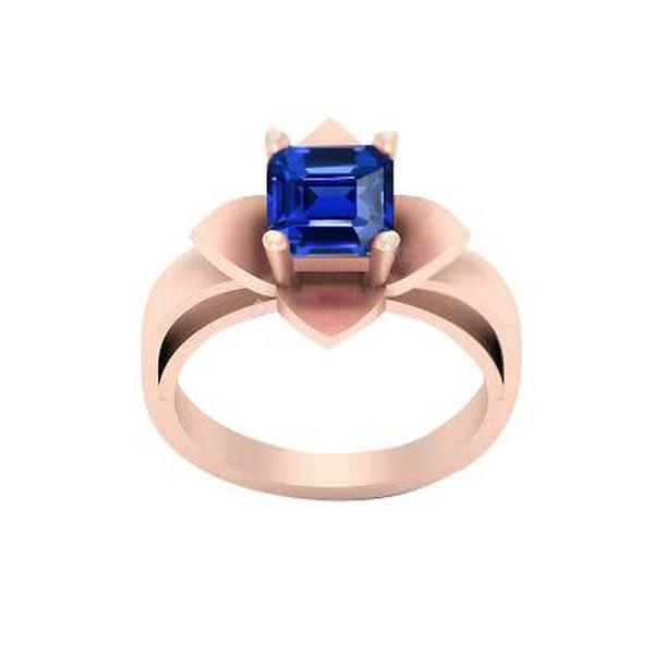 69461 Rose Gold 1 CT Blooming Flower Style Ceylon Sapphire Solitaire Ring, Size 6.5