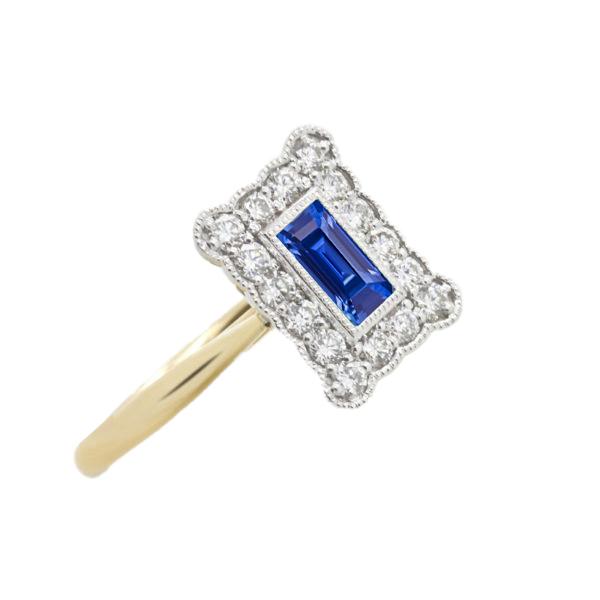 69463 3 CT Round Diamond Flower Style Halo Natural Blue Sapphire Ring, Size 6.5