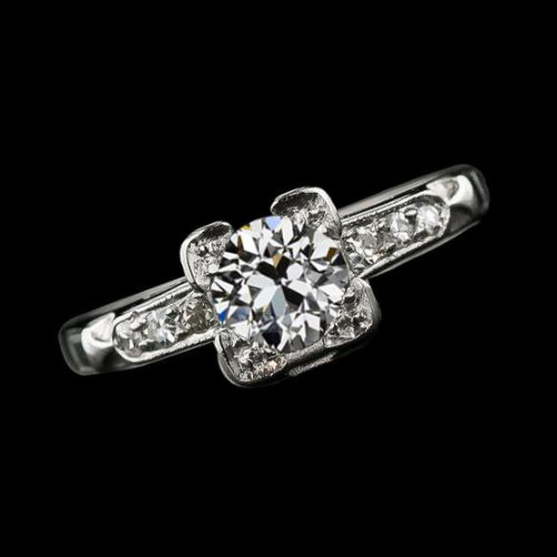 69469 1.75 CT Round Old Mine Cut Diamond Wedding Ring, 14K Gold - Size 6.5