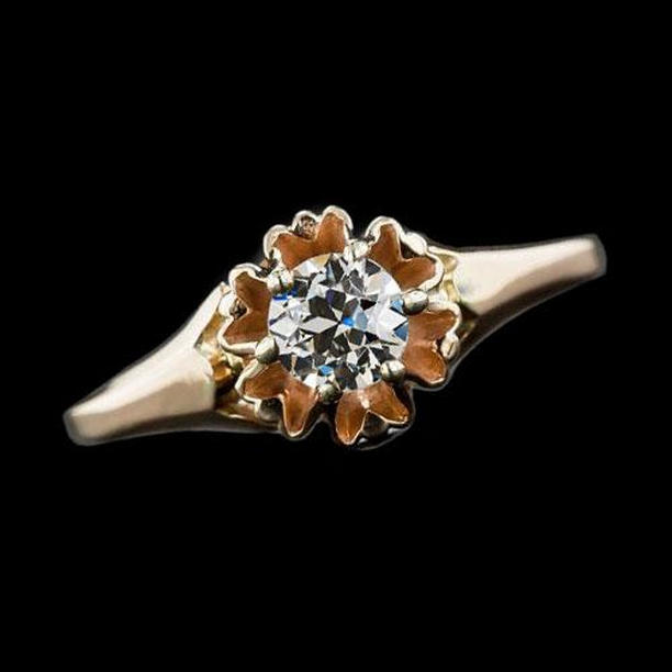 Picture of Harry Chad Enterprises 69475 1 CT Yellow Gold Solitaire Old Cut Round Diamond Ring&#44; Size 6.5