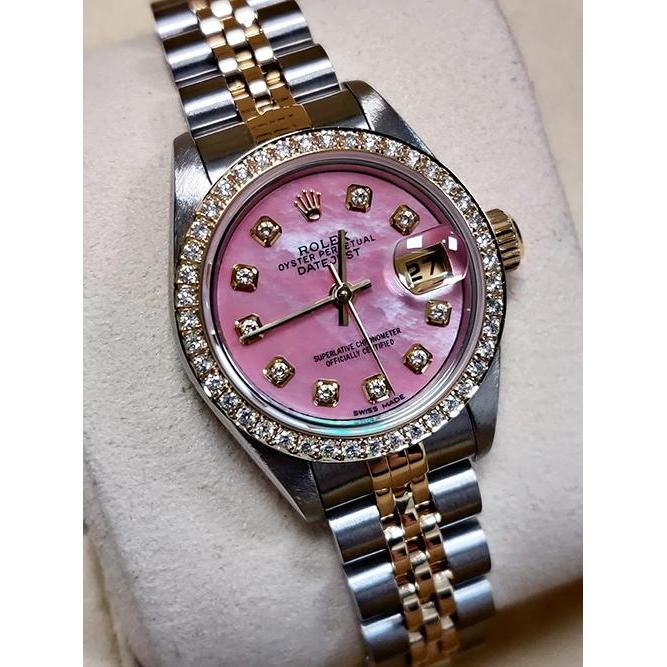Picture of Harry Chad Enterprises 70033 Rolex Ladies 14K White Gold Pink Dial Set Diamond Watch