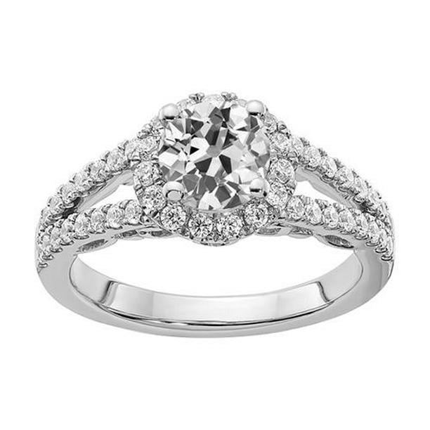 70621 4.75 CT Gold Halo Old Cut Diamond Split Shank Engagement Ring, Size 6.5