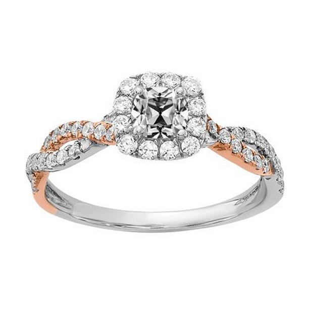 Picture of Harry Chad Enterprises 70640 2.50 CT Two Tone Halo Old Mine Cut Twisted Shank Diamond Ring, Size 6.5