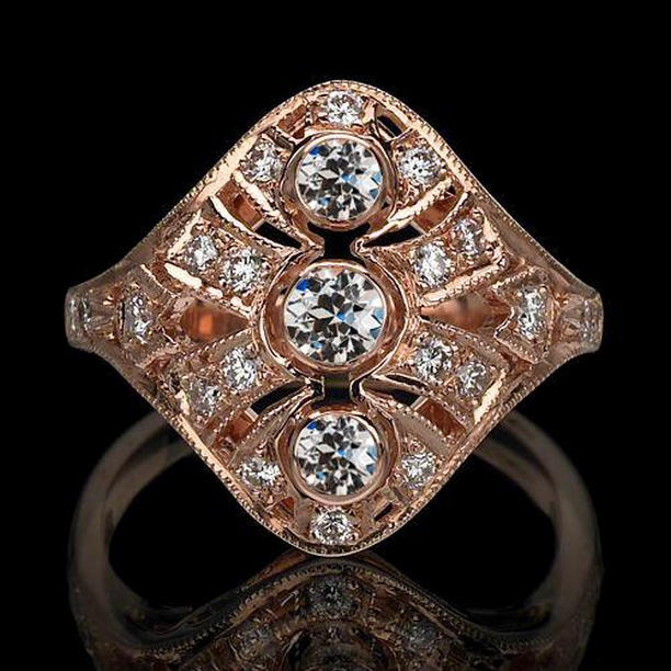 71096 3 CT Fancy Old Mine Cut Diamond Engagement Ring, Rose Gold - Size 6.5