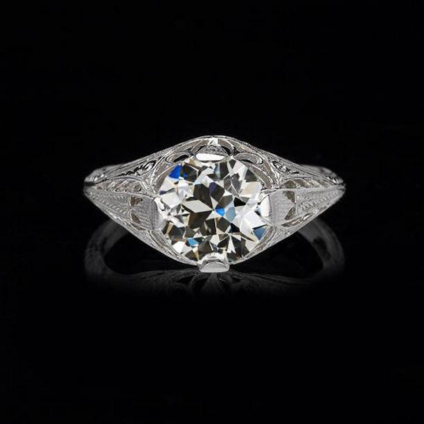 1.50 CT Solitaire Old Miner Diamond Antique Style Engagement Ring, Size 6.5