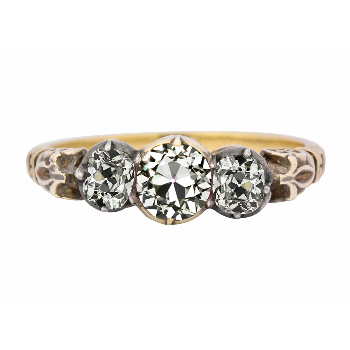 Picture of Harry Chad Enterprises 71104 Yellow Gold 3 Stone Old Mine Cut 4.50 CT Filigree Diamond Ring&#44; Size 6.5