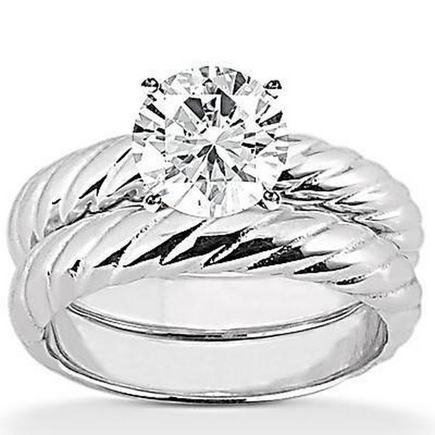 1121 1.25 CT Diamond Solitaire Engagement Band Set, White Gold - Size 6.5