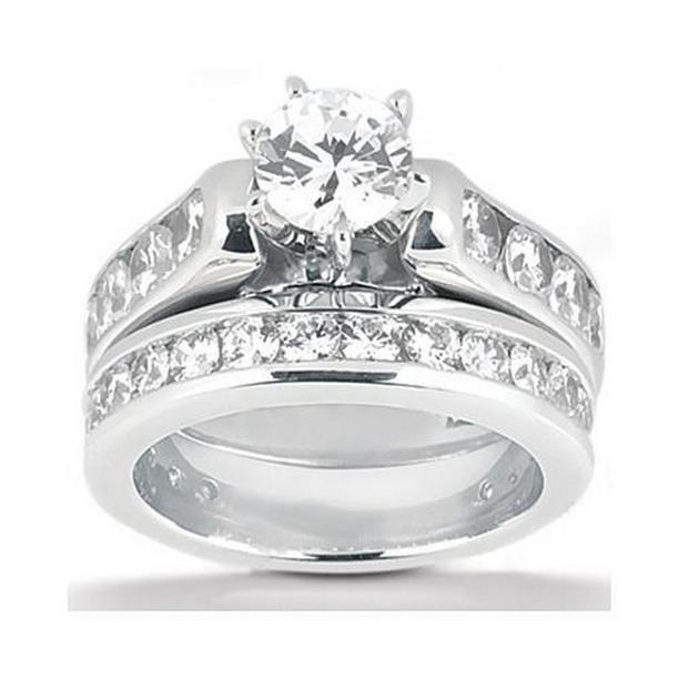 1128 Diamond 4.15 CT White Gold Engagement Ring Set, Size 6.5