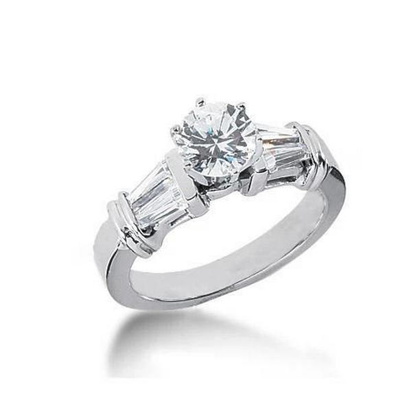 11539 2 CT Round & Baguette Diamond Three Stone Ring, White Gold - Size 6.5