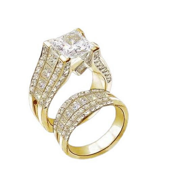 Picture of Harry Chad Enterprises 1156 Band Set 5.01 CT Gorgeous Diamonds Engagement Ring&#44; 14K Yellow Gold - Size 6.5