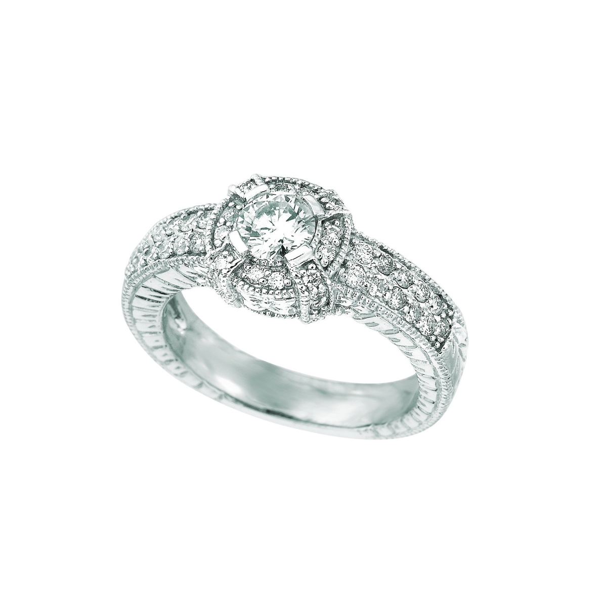 18563 1 CT Diamond Engagement Fancy Ring, 14K White Gold - Size 6.5