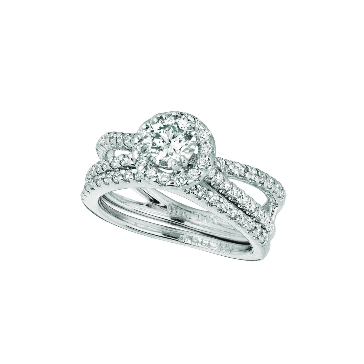 18570 1.42 CT Diamond Halo Split Shank Ring, 14K White Gold - Size 6.5