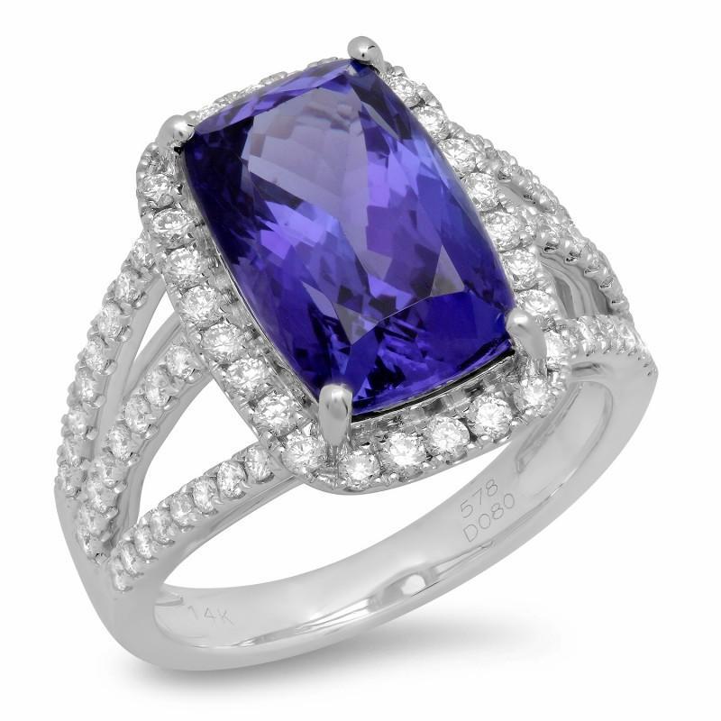 Picture of Harry Chad Enterprises 18698 6.55 CT Cushion AAA Tanzanite & Diamonds Fancy Ring&#44; Size 6.5