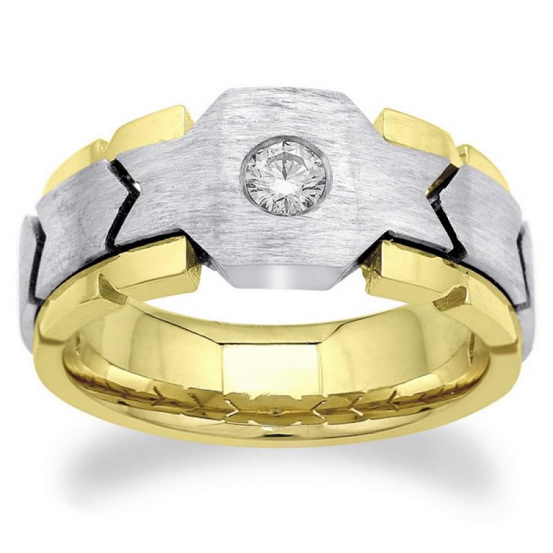 Picture of Harry Chad Enterprises 19037 0.50 CT Round Diamond Solitaire Mens Ring&#44; 14K Two Tone Gold - Size 8