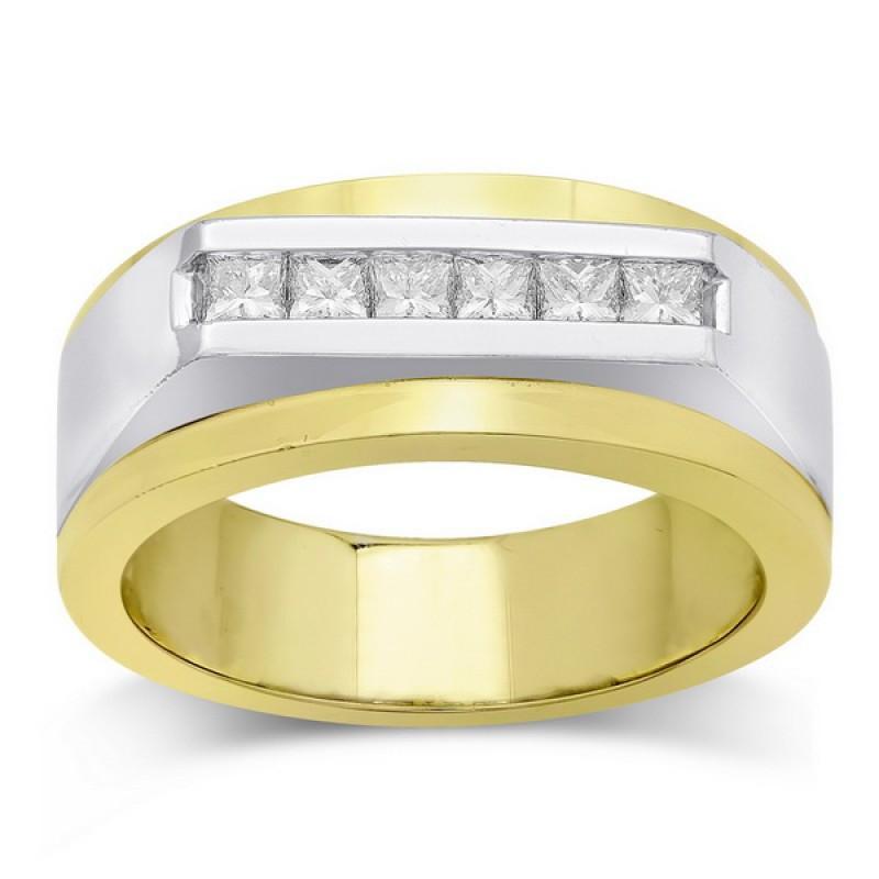 Picture of Harry Chad Enterprises 19139 0.72 CT Two Tone Gold 14K Mens Princess Diamond Ring Band&#44; Size 8