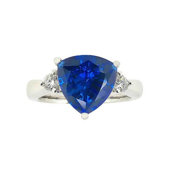 Picture of Harry Chad Enterprises 25113 Trillion & Round Sri Lankan Sapphire 7 CT Diamonds Gemstone Ring&#44; Size 6.5
