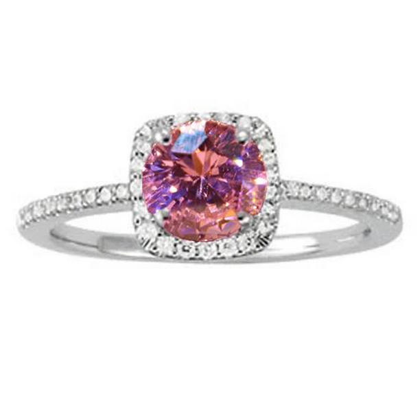 25159 1.15 CT Pink Sapphire Round Center White Gold Solitaire Ring with Accents, Size 6.5