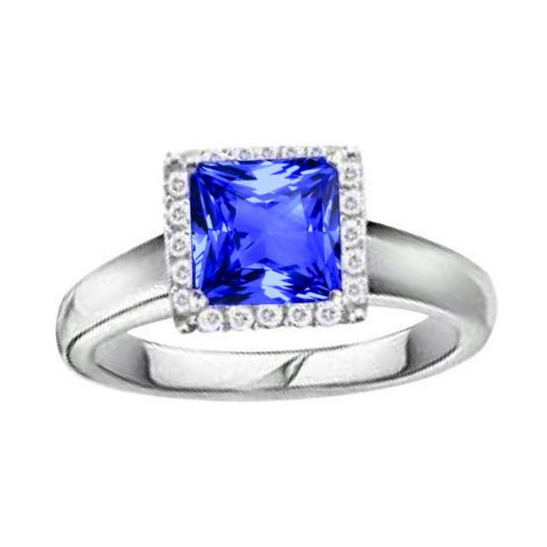 Picture of Harry Chad Enterprises 25220 5.40 CT Princess Shaped Ceylon Sapphire Diamonds Gemstone Ring&#44; Size 6.5