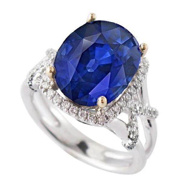 Picture of Harry Chad Enterprises 25267 7.81 CT Oval Blue Sapphire & Round Cut Diamonds Gemstone Ring&#44; Size 6.5