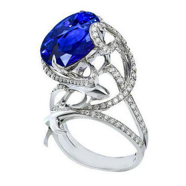 Picture of Harry Chad Enterprises 25340 Ceylon Sapphire Diamonds 3 CT Ladies Fancy Ring&#44; Size 6.5