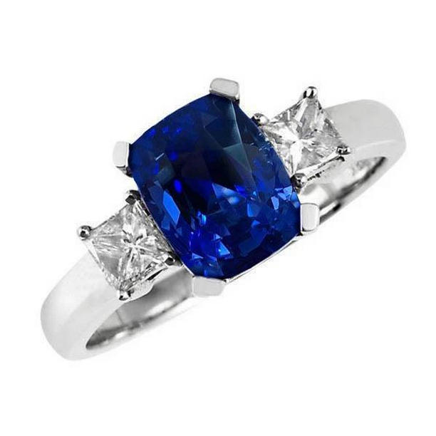 25348 3 Stone Style Ceylon Sapphire & Diamonds 4.01 CT Ring, 14K White Gold - Size 6.5