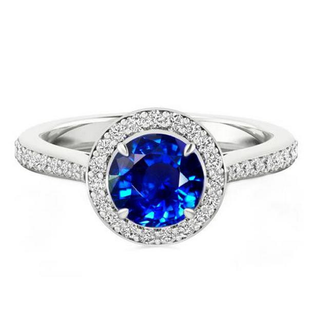 25390 3.50 CT Ceylon Sapphire & Diamonds Ring, 14K White Gold - Size 6.5