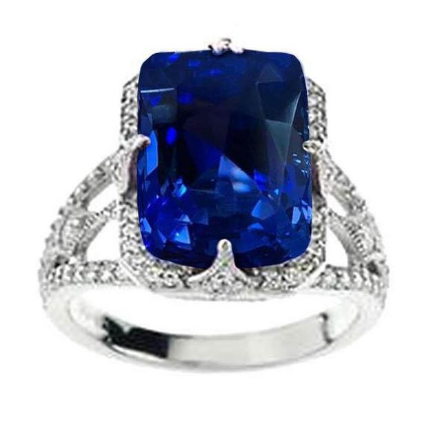 Picture of Harry Chad Enterprises 25612 Ceylon Sapphire & Cushion & Round Cut 8.26 CT Diamonds Ring&#44; Size 6.5