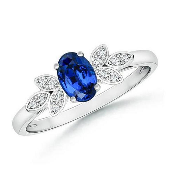 30214 2.85 CT Ceylon Blue Sapphire & Diamonds Ring, 14K White Gold - Size 6.5
