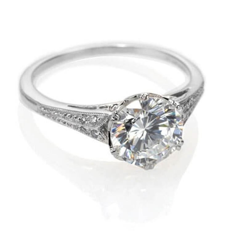 30235 1.25 CT Round Cut Antique Look Diamond White Gold Engagement Ring, Size 6.5