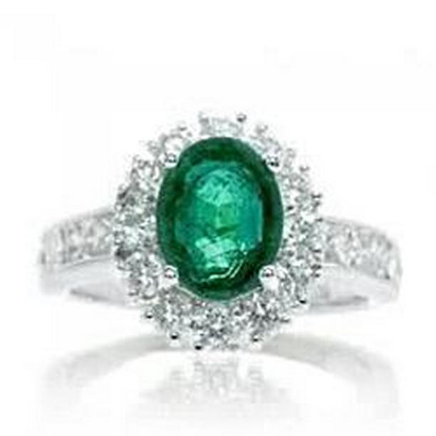 Picture of Harry Chad Enterprises 30265 2.50 CT Oval Green Emerald Diamond Gemstone Ring&#44; 14K White Gold - Size 6.5