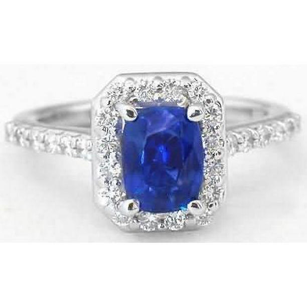 30298 14K White Gold 3.40 CT Ceylon Blue Sapphire & Diamonds Ring, Size 6.5