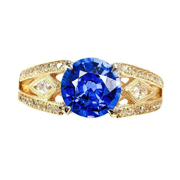Picture of Harry Chad Enterprises 30351 Ceylon Sapphire Round Diamonds 3.76 CT Antique Style Ring&#44; Size 6.5