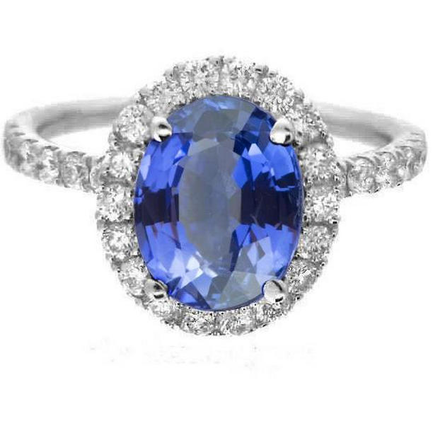 30414 3 CT Oval Ceylon Sapphire Diamond Ring, 14K White Gold - Size 6.5