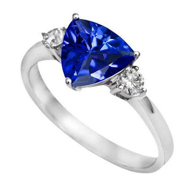 Picture of Harry Chad Enterprises 30513 2.51 CT Ceylon Blue Sapphire Trillion Diamonds 3-Stone Ring&#44; Size 6.5