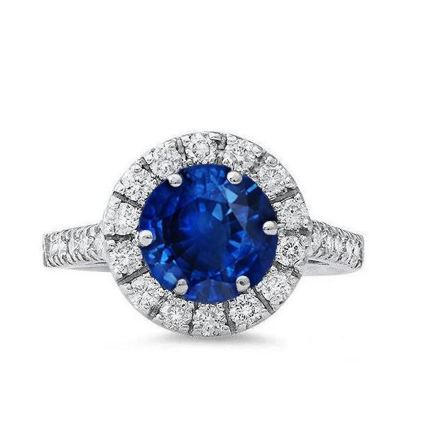 30674 3.90 CT Ceylon Sapphire with Diamonds Engagement Ring, 14K White Gold - Size 6.5