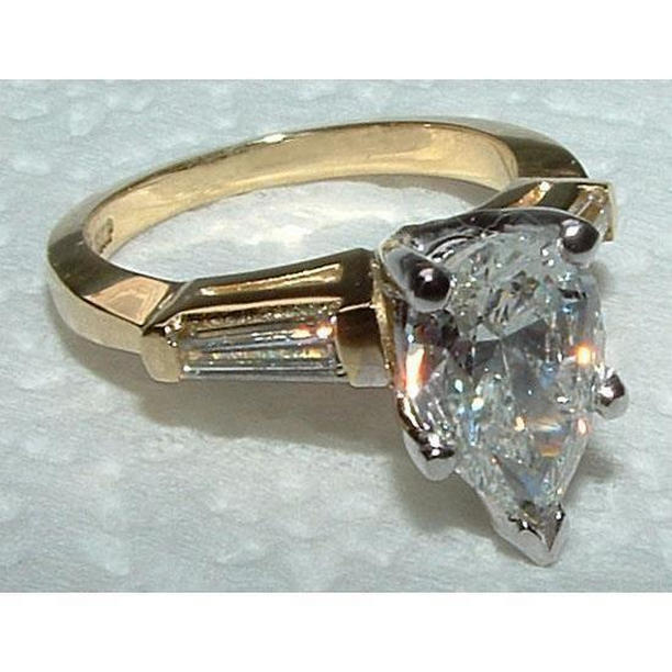 Picture of Harry Chad Enterprises 30697 2.31 CT Diamonds Pear Cut Two Tone Gold Three Stone Ring&#44; Size 6.5