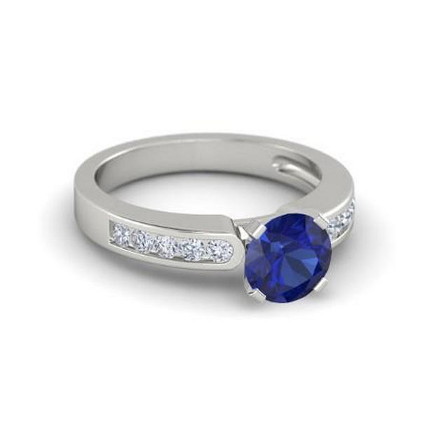 30704 2.25 CT Prong Set Ceylon Sapphire & Diamond Ring, 14K White Gold - Size 6.5