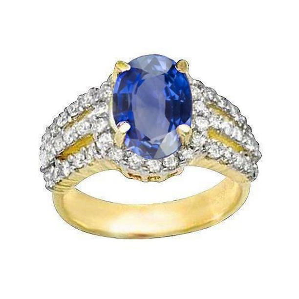 30917 3.51 CT Ceylon Sapphire Oval & Round Diamonds Gold 14K Ring, Size 6.5