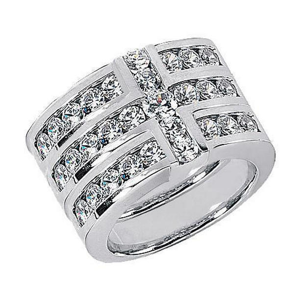 3092 3.40 CT Cross Shape Ladies Diamonds Ring Band Set, White Gold - Size 6.5