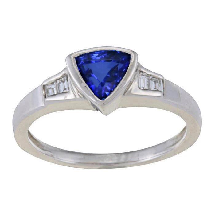 Picture of Harry Chad Enterprises 31071 1.26 CT Trillion Ceylon Blue Sapphire Diamonds Engagement Ring, Size 6.5