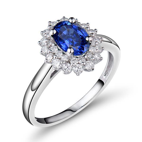 Picture of Harry Chad Enterprises 31085 Oval & Round Cut 4 CT Sri Lanka Sapphire Diamonds Halo Ring&#44; Size 6.5
