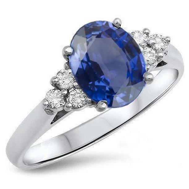 Picture of Harry Chad Enterprises 36199 3.40 CT Oval Cut Ceylon Sapphire & Round Diamonds Engagement Ring&#44; Size 6.5