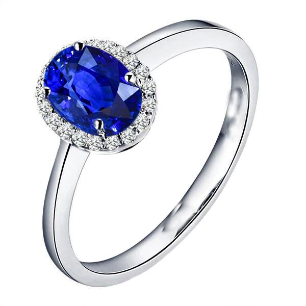 36206 14K White Gold 2.30 CT Ceylon Sapphire Diamonds Ring, Size 6.5