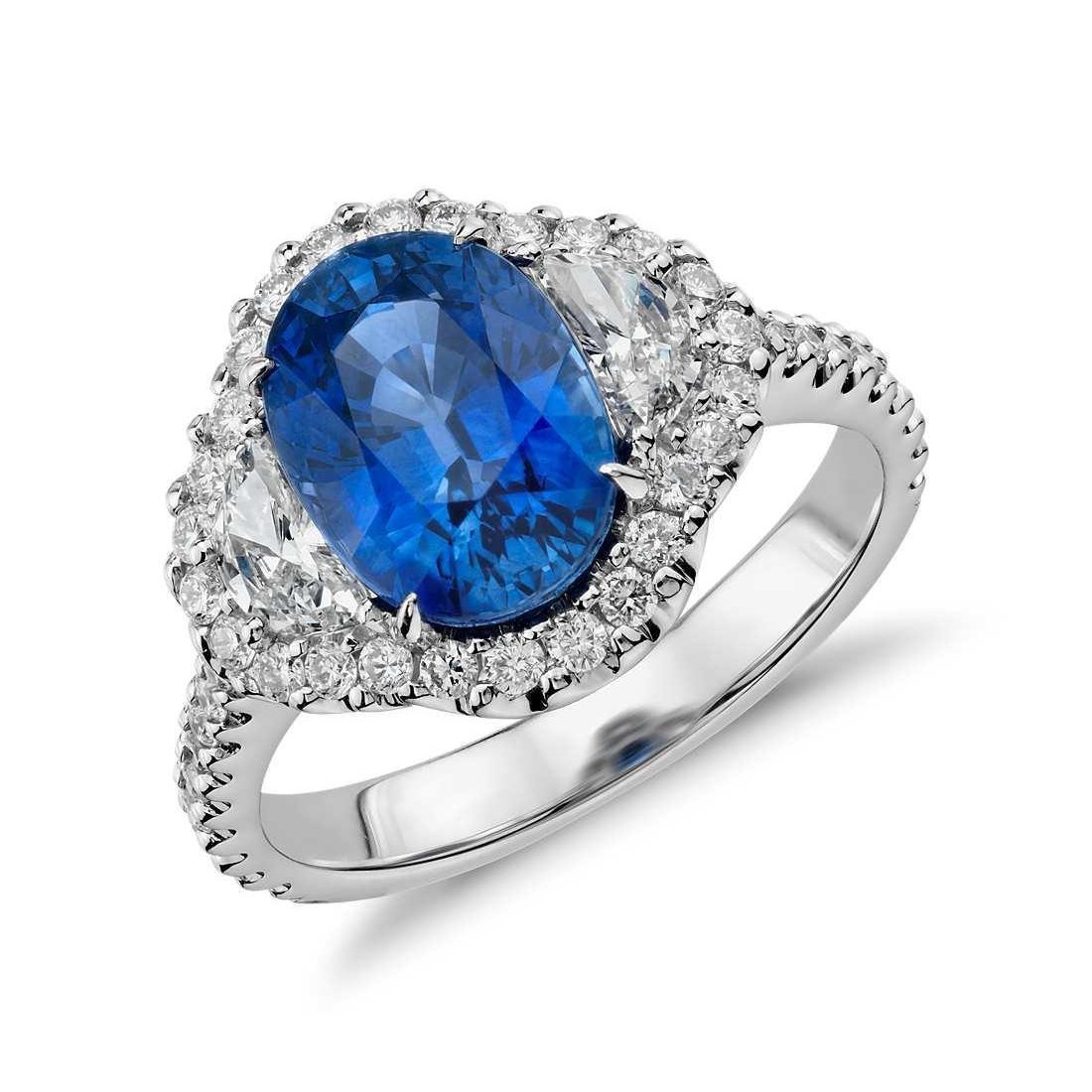 36262 2 CT Oval Blue Sapphire & White Gold Diamond Ring, Size 6.5