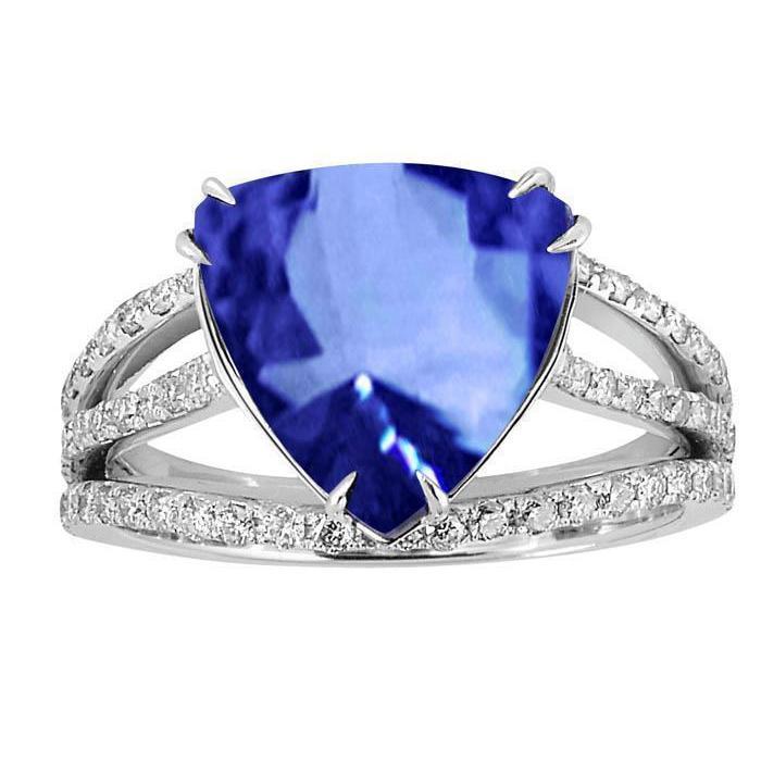 Picture of Harry Chad Enterprises 36269 6 CT Trillion Sri Lanka Sapphire Diamonds Ring&#44; Size 6.5