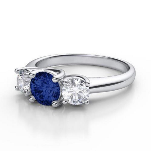 36276 3.5 CT Ceylon Blue Sapphire Diamond 3 Stone 14K White Gold Ring, Size 6.5