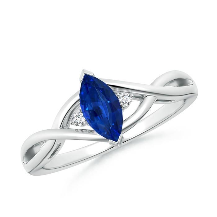 36290 Ceylon Sapphire & Diamonds 1.70 CT 3 Stone Ring, 14K White Gold - Size 6.5