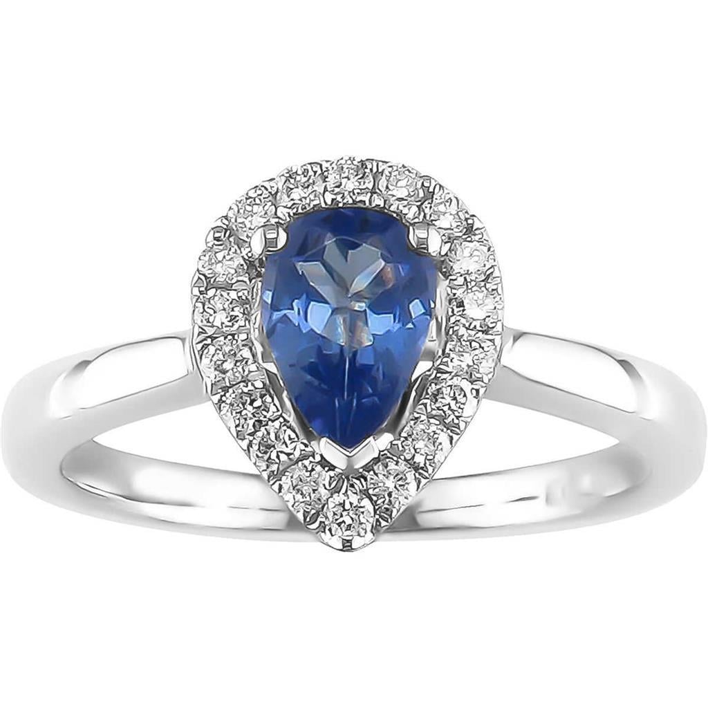 36313 3.30 CT Pear Shape Ceylon Sapphire Diamonds Ring, 14K White Gold - Size 6.5