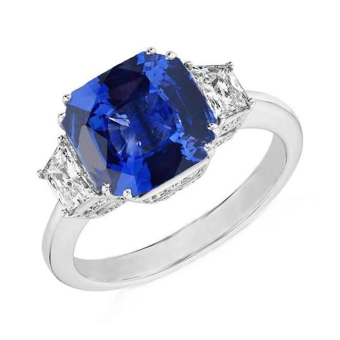 36320 2 CT Sri Lankan Blue Sapphire Asscher Diamond Ring, 14K White Gold - Size 6.5