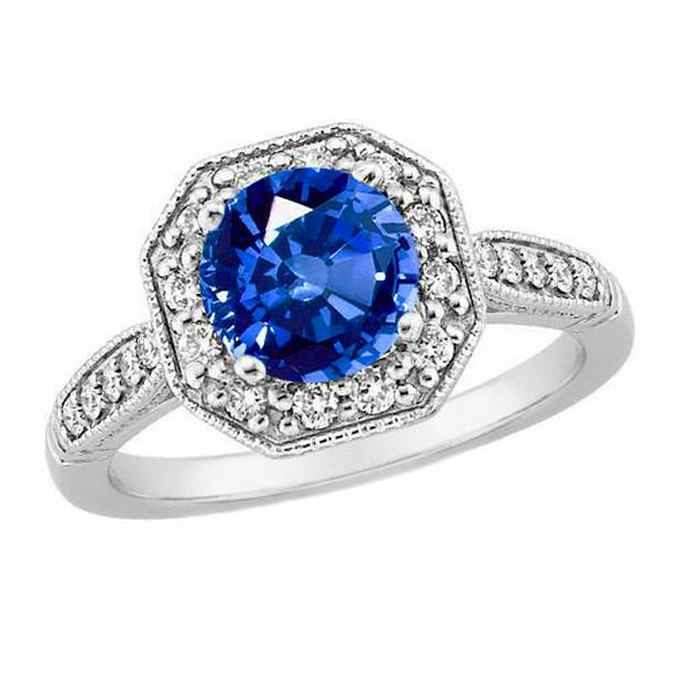 36335 3.35 CT Sri Lankan Sapphire & Diamonds Ring, 14K White Gold - Size 6.5